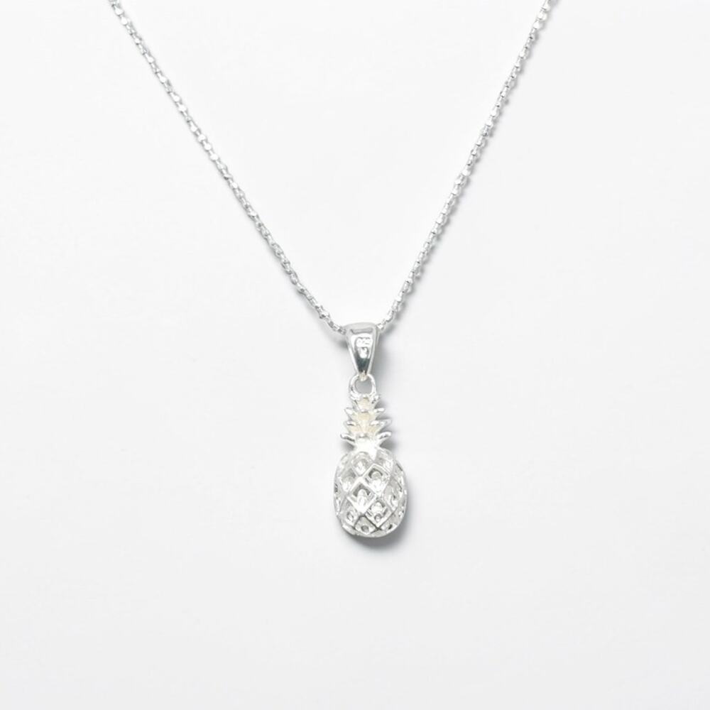 Signed P&J Sterling Silver 3D Filigree Pineapple Charm Necklace Vintage 16"